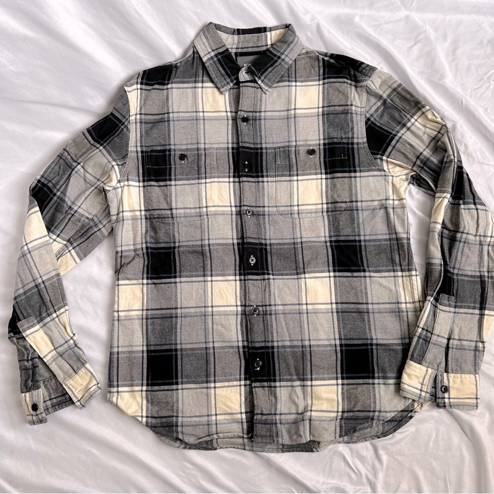 Bonobos Men’s Flannel Button Down Shirt - Medium - Gray White, and Blue
